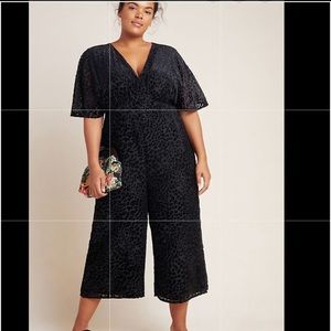 Anthropologie black CERISE BURNOUT VELVET JUMPSUIT